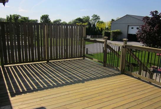 Wood deck, with shade screen, Windsor Ontario